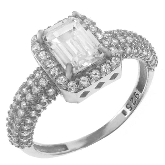 Emerald Cut Halo CZ Engagement Ring