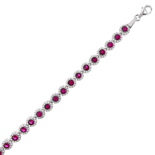 White- Ruby Red CZ Tennis Rhodium Bracelet