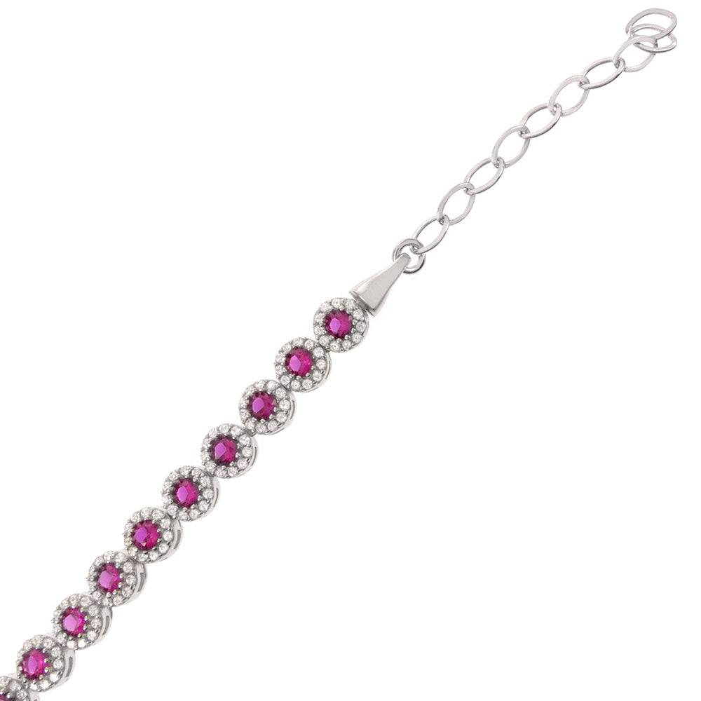 White- Ruby Red CZ Tennis Rhodium Bracelet