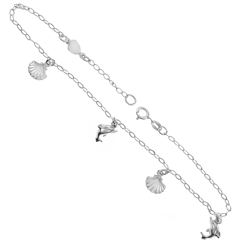 Italian Sterling Silver Shell Dolphin Anklet