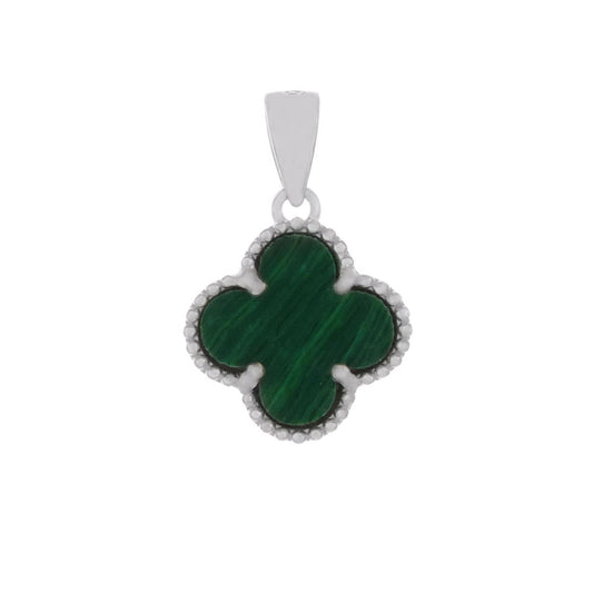 Malachite Clover Sterling Silver Rhodium Pendant