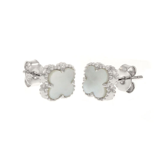 Mother of Pearl Clover Sterling Silver Rhodium Earrings