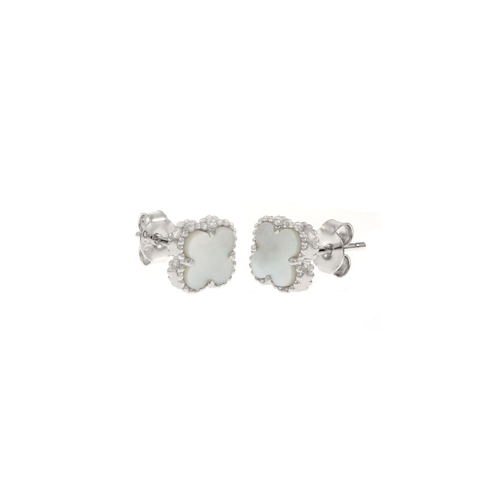 Mother of Pearl Clover Sterling Silver Rhodium Earrings