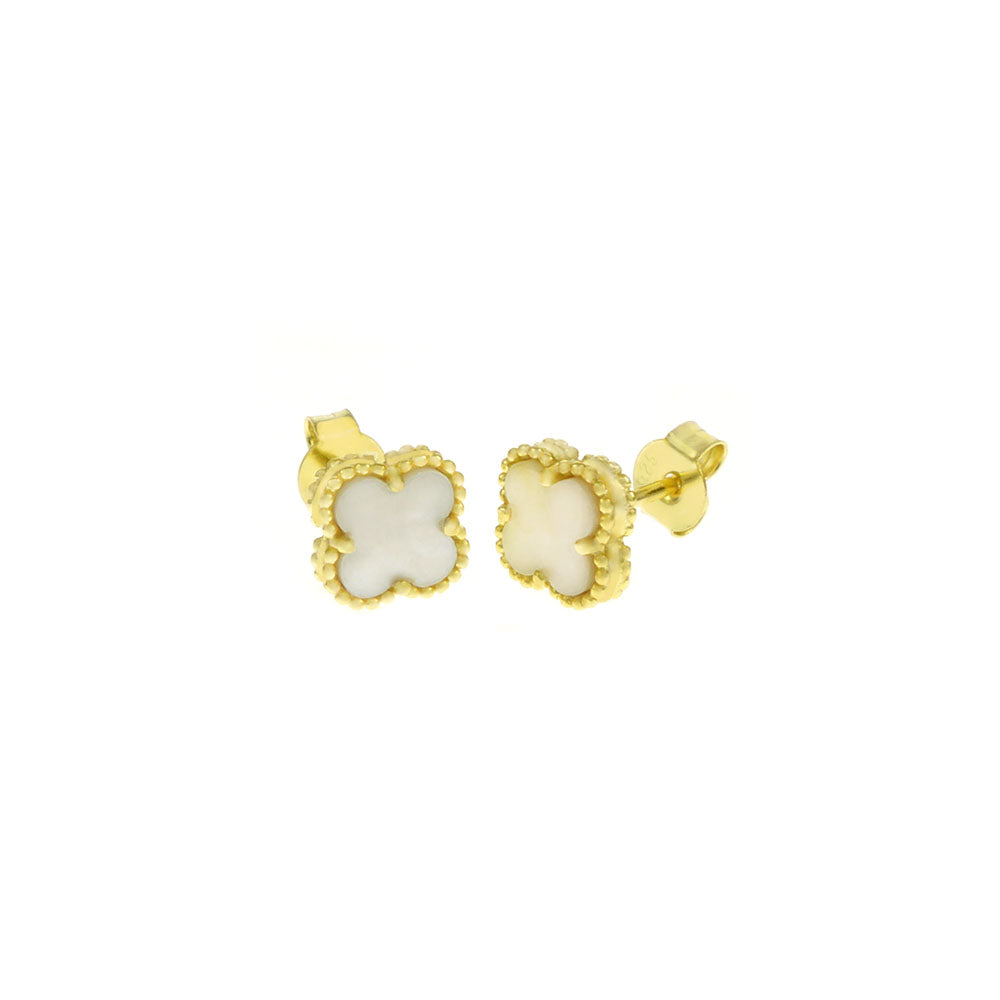 Mother of Pearl Clover Gold Plated Earrings