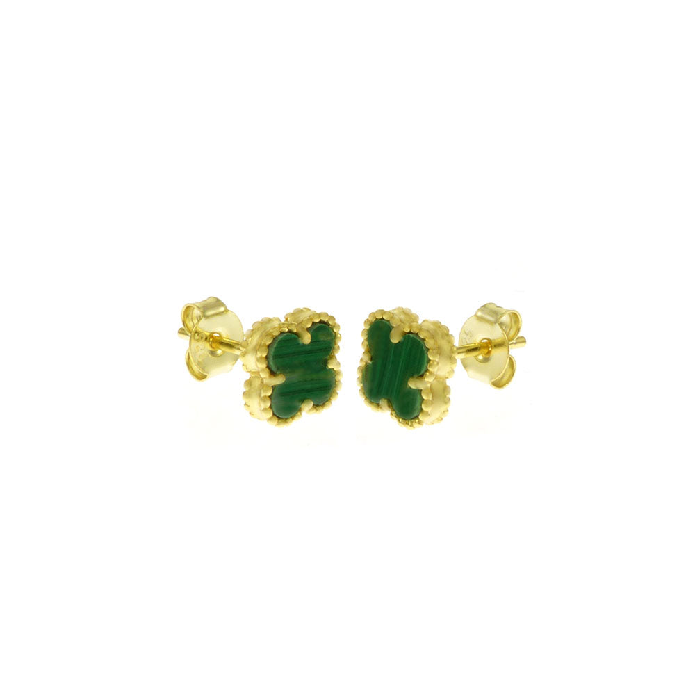 Malachite Clover Gold Plated Earrings