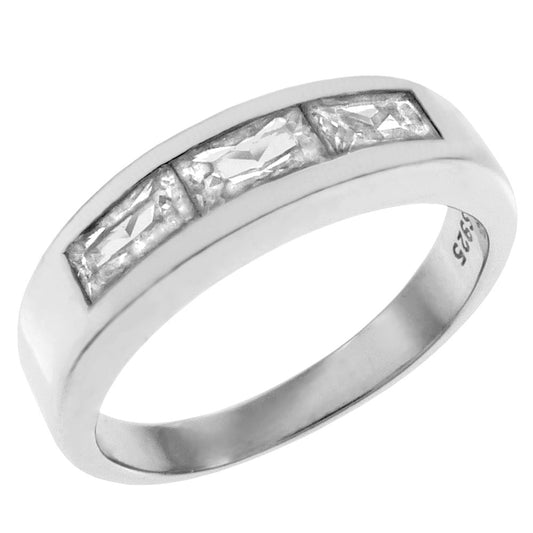 Baguette CZ Sterling Silver Rhodium Band Ring