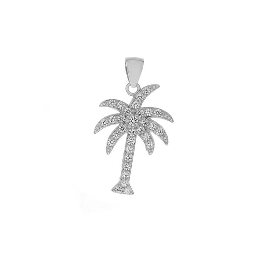 Pave CZ Palm Tree Rhodium Pendant