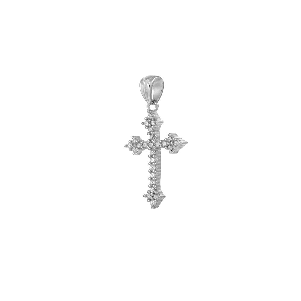 CZ Cross Sterling Silver Rhodium Pendant