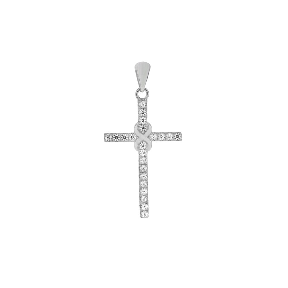 Cubic Zirconia Cross Rhodium Pendant