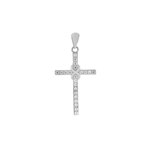 Cubic Zirconia Cross Rhodium Pendant