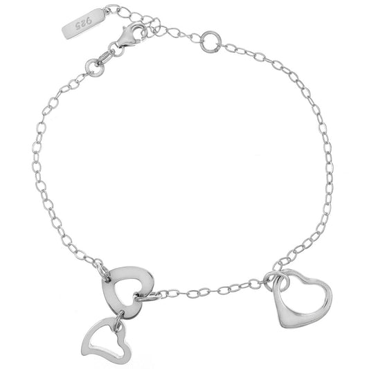 Cut Out Heart Sterling Silver Rhodium Bracelet