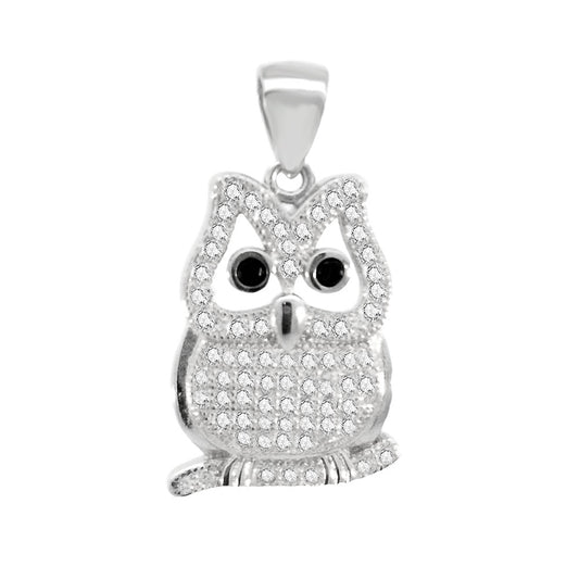 Sterling Silver Pave CZ Owl Pendant