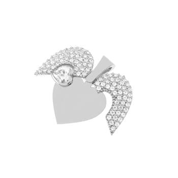 Engravable - CZ Heart Wings Sterling Silver Pendant
