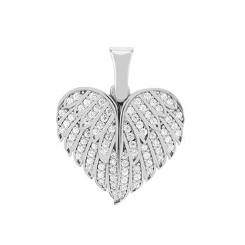 Angel Wings CZ Heart - Engravable Sterling Silver Pendant