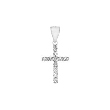 Sterling Silver Rhodium CZ Cross Pendant