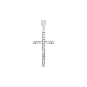 Sterling Silver Rhodium CZ Cross Pendant