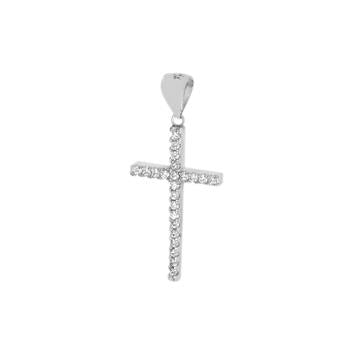 Sterling Silver Rhodium CZ Cross Pendant