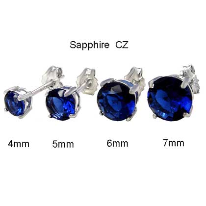 Sterling Silver Cubic Zirconia Sapphire Round Cast Stud Earrings