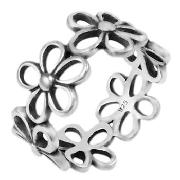 Sterling Silver Oxidized Flower Band Ring