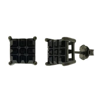 7mm Black Invisible CZ Black Rhodium Sterling Silver Stud Earrings
