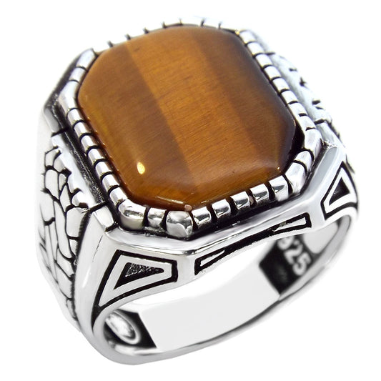 Rectangle Tiger Eye Sterling Silver Oxidized Ring