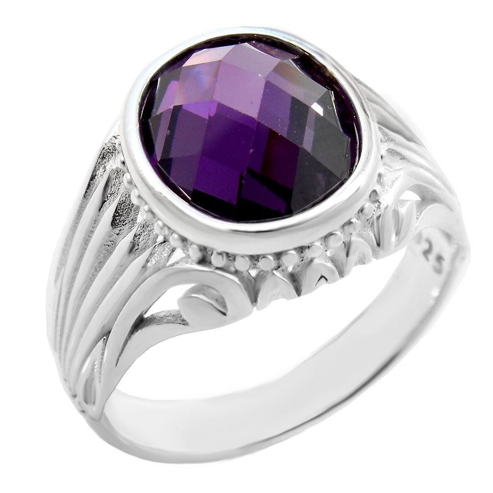 10x12mm Oval Cushion-Cut Amethyst Sterling Silver Ring