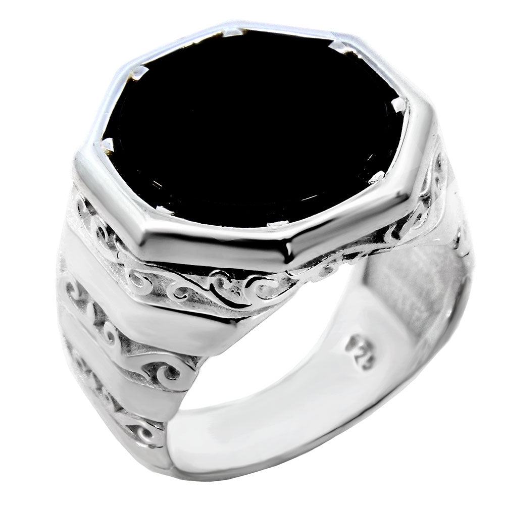 Octagon Black Onyx Sterling Silver Ring