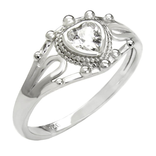 CZ Heart Sterling Silver Rhodium Ring