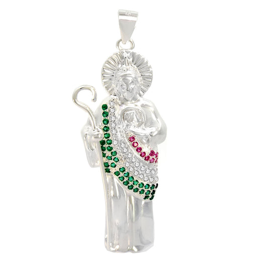 Saint Jude Thaddeus with Green & White CZ Pendant