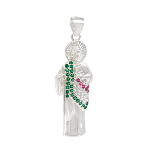 Saint Jude Thaddeus with Green & White CZ Pendant