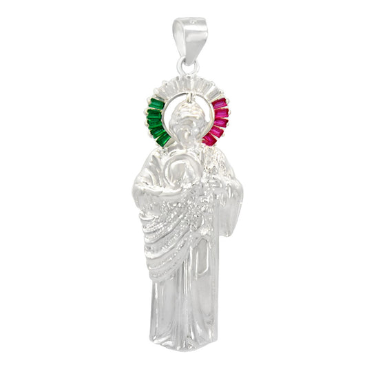 Saint Jude with Green White Red CZ Pendant