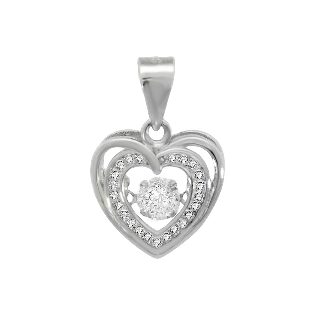 Sterling Silver CZ Heart Rhodium Pendant