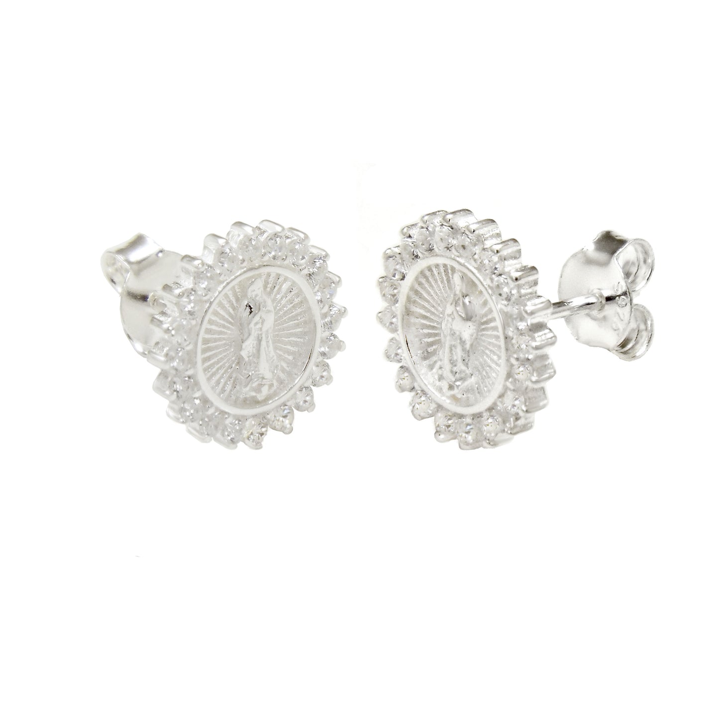 Lady of Guadalupe Sterling Silver CZ Stud Earrings