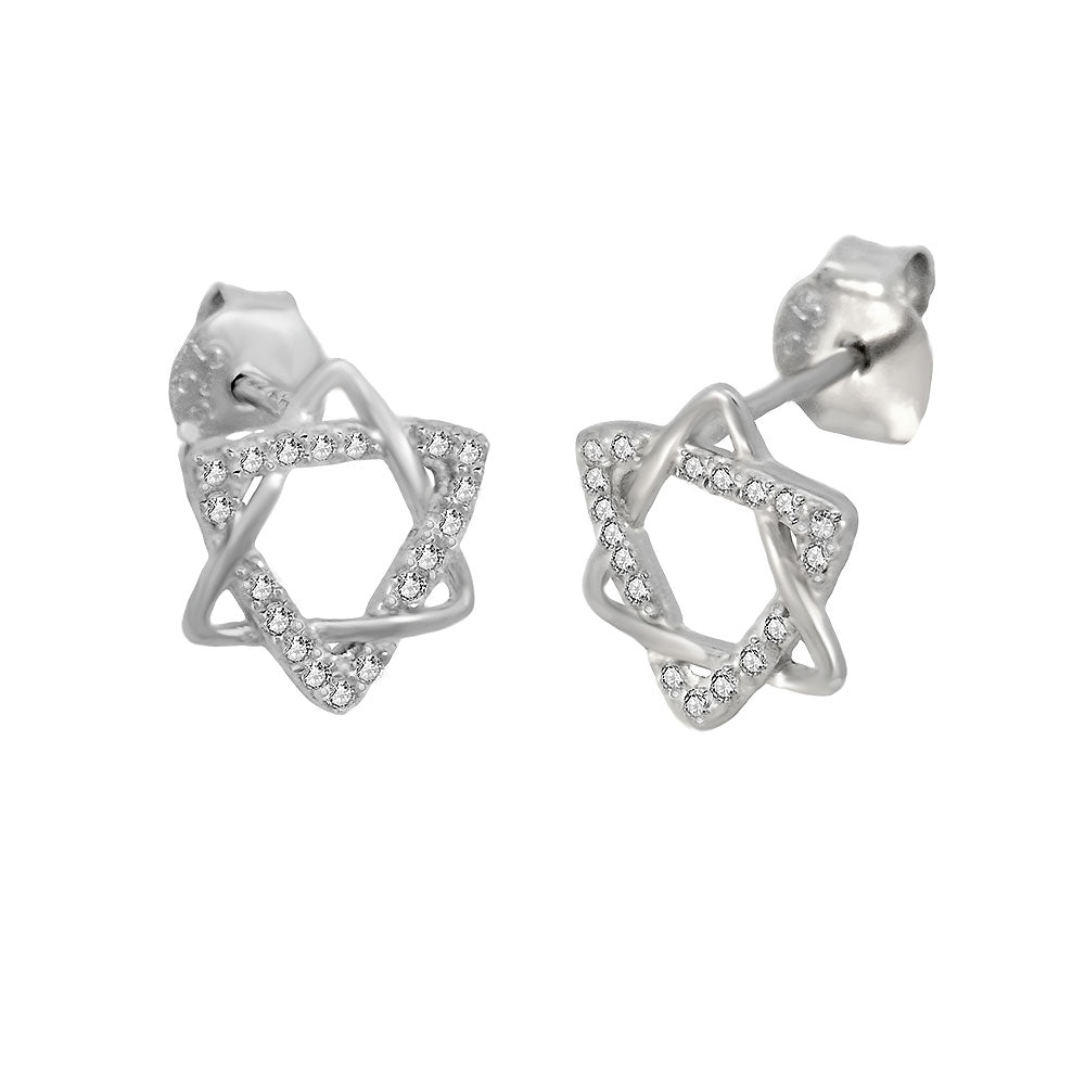 Star of David CZ Sterling Silver Stud Earrings