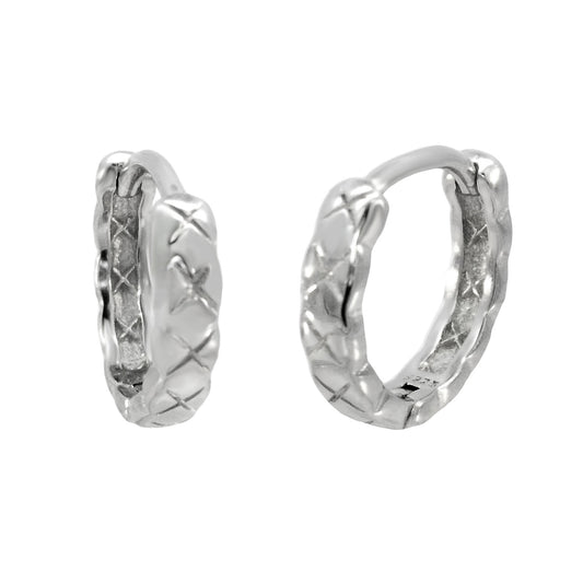 Sterling Silver Rhodium Huggie Hoop Earrings