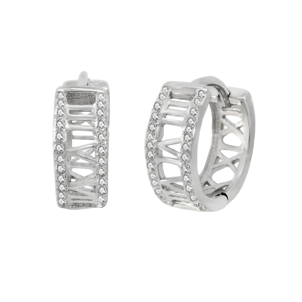 Roman Numerals CZ Huggie Hoop Earrings