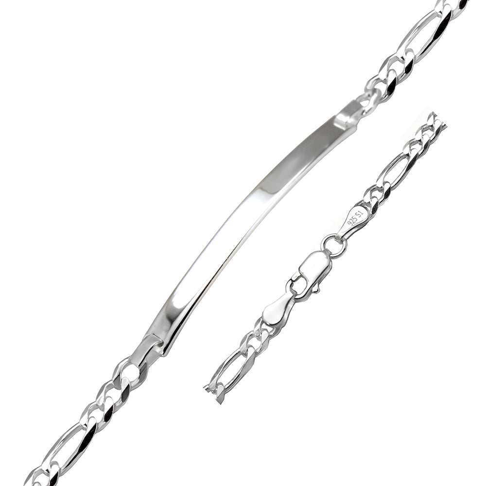 Sterling Silver 4.5mm Flat Figaro ID Bracelet