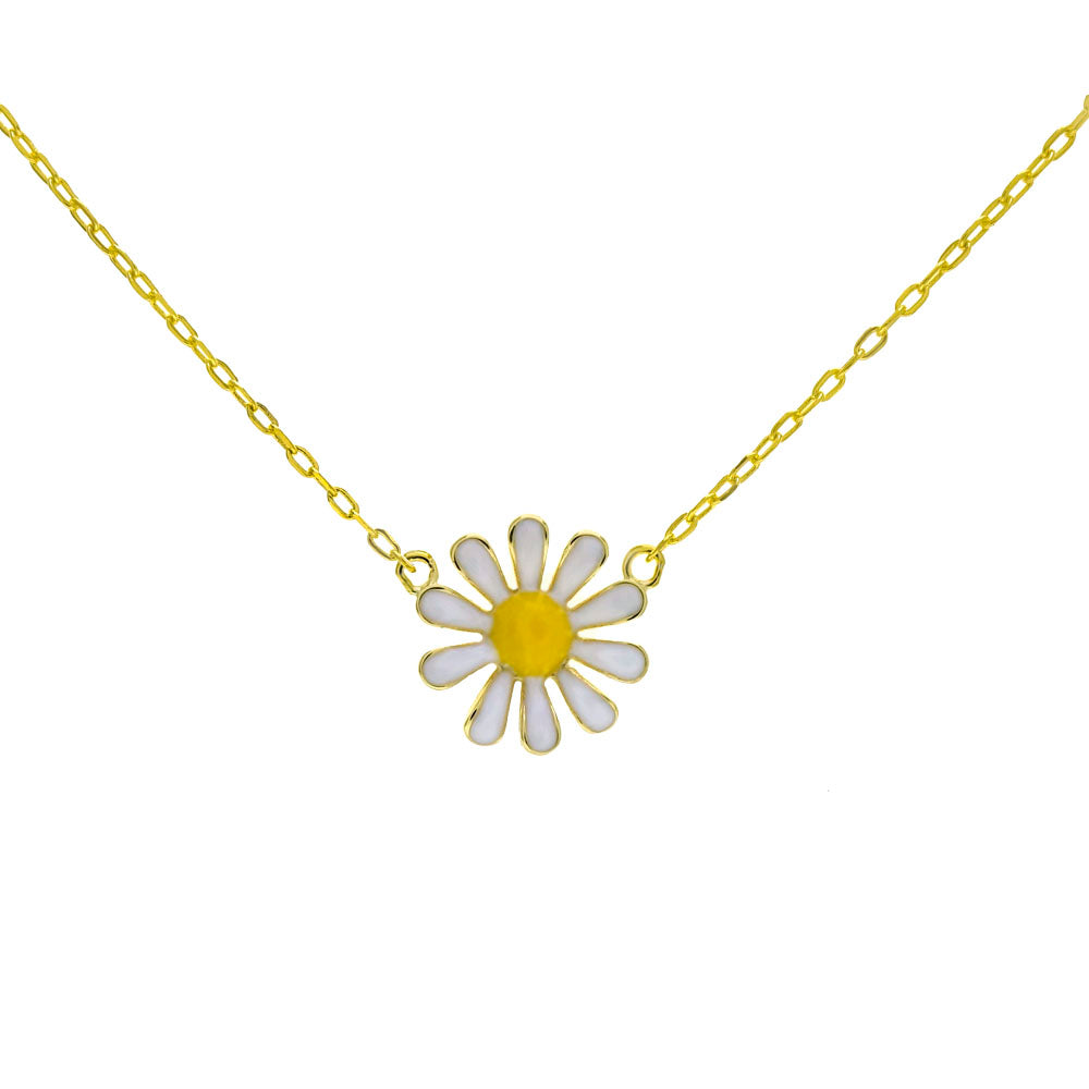 Cable DC Gold Plated Chain Necklace W. Enamel Daisy Flower