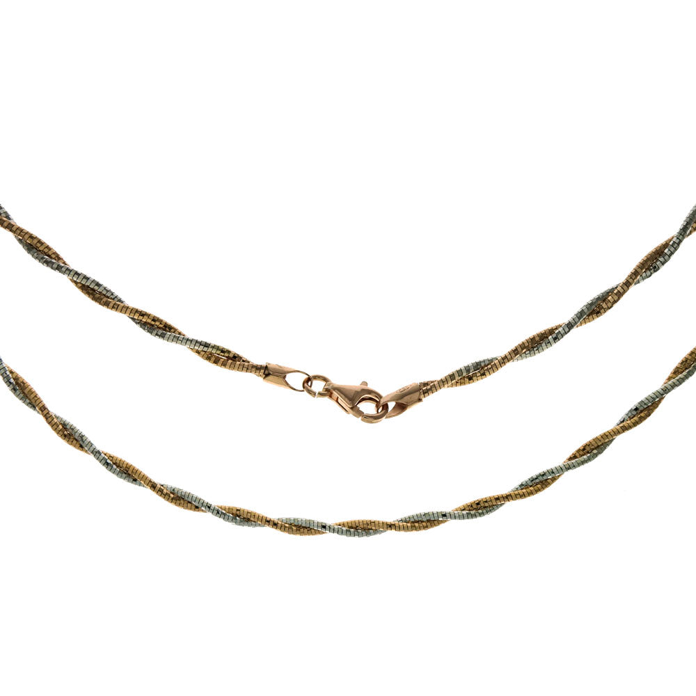 Italian Sterling Silver 2 Strands Round Omega D C Choker Necklace