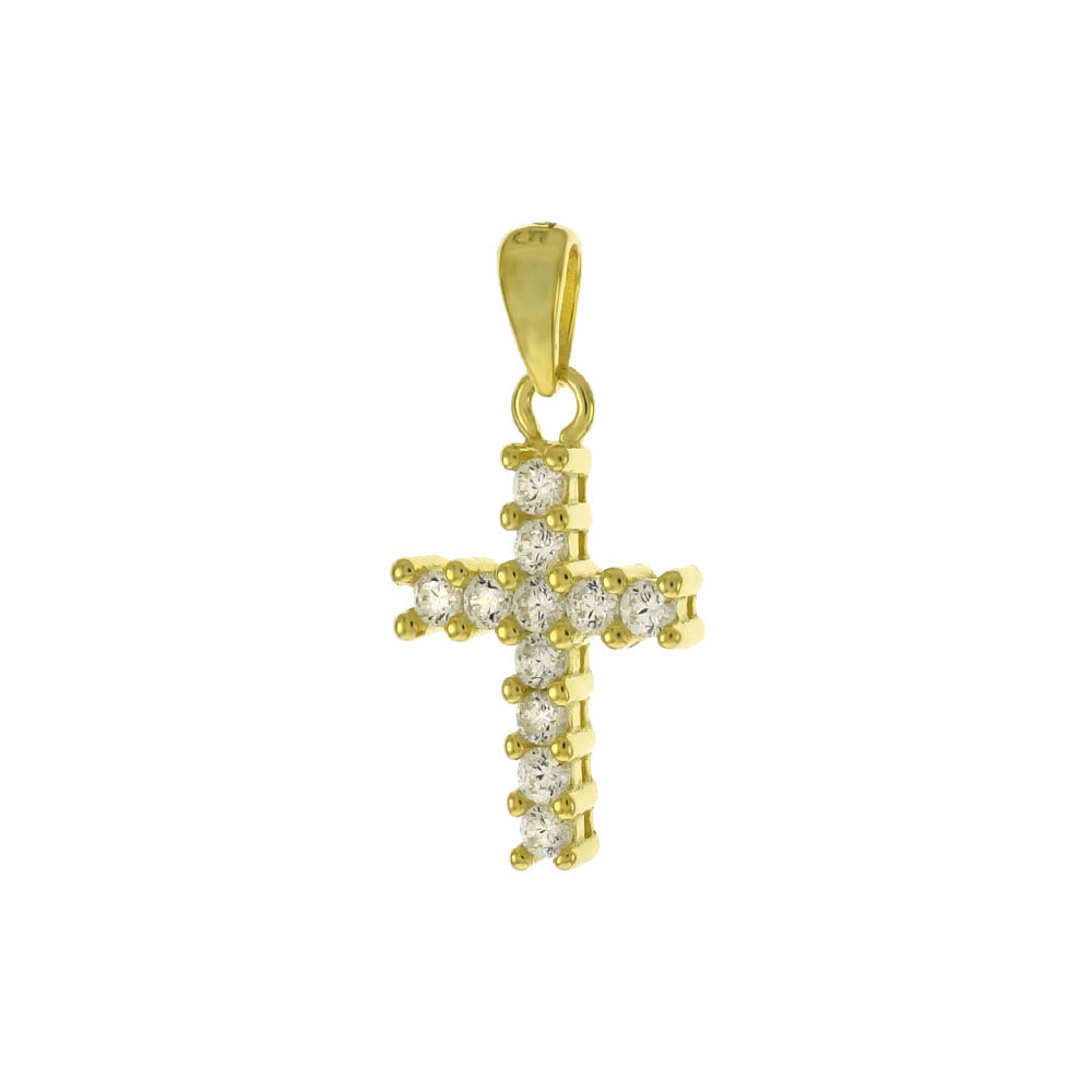 Sterling Silver Cubic Zirconia Gold Plated Cross Earrings Pendant Set