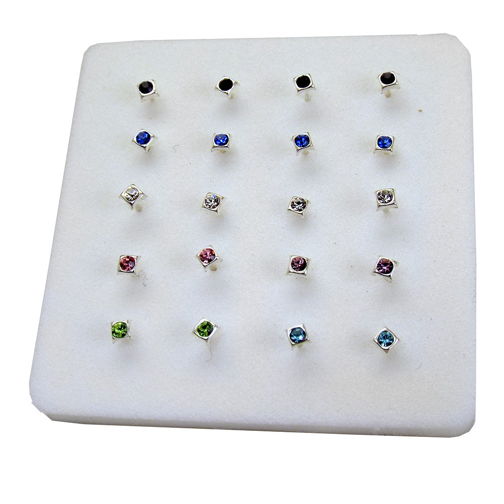 Sterling Silver Assorted Color Square Nose Stud 1 8 mm Straight End