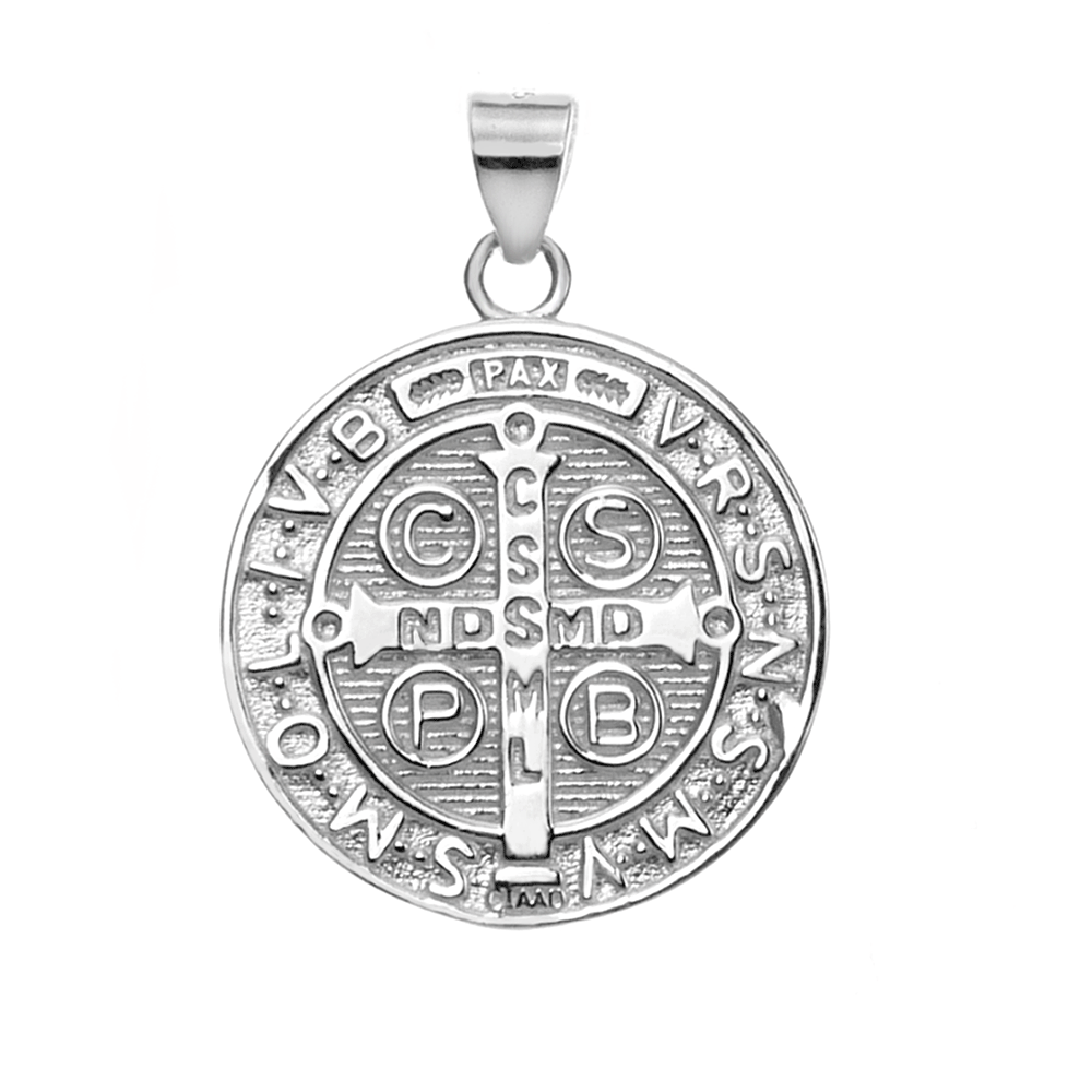 Double Side Saint Benedict Sterling Silver Medal Pendant