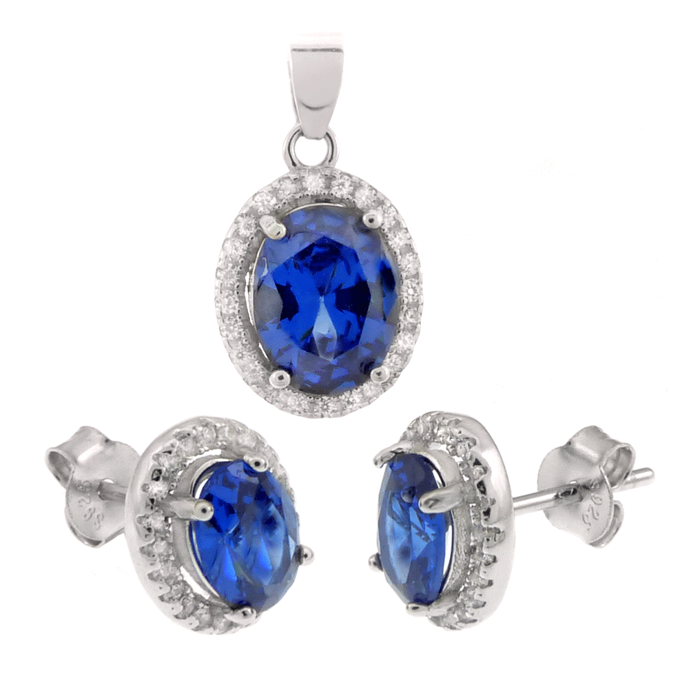 Oval Tanzanite Halo Earrings & Pendant Set