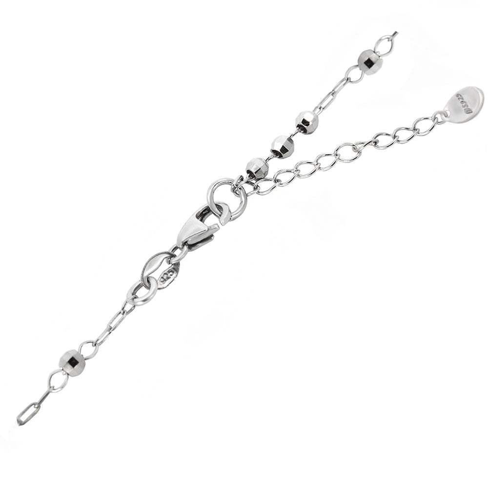 3mm DC Bead with Butterfly-Heart- 5.5mm Round CZ Rhodium Anklet