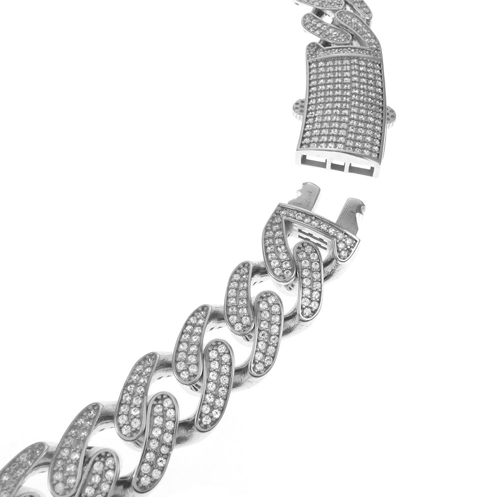 CZ Cuban Link Sterling Silver Rhodium Necklace