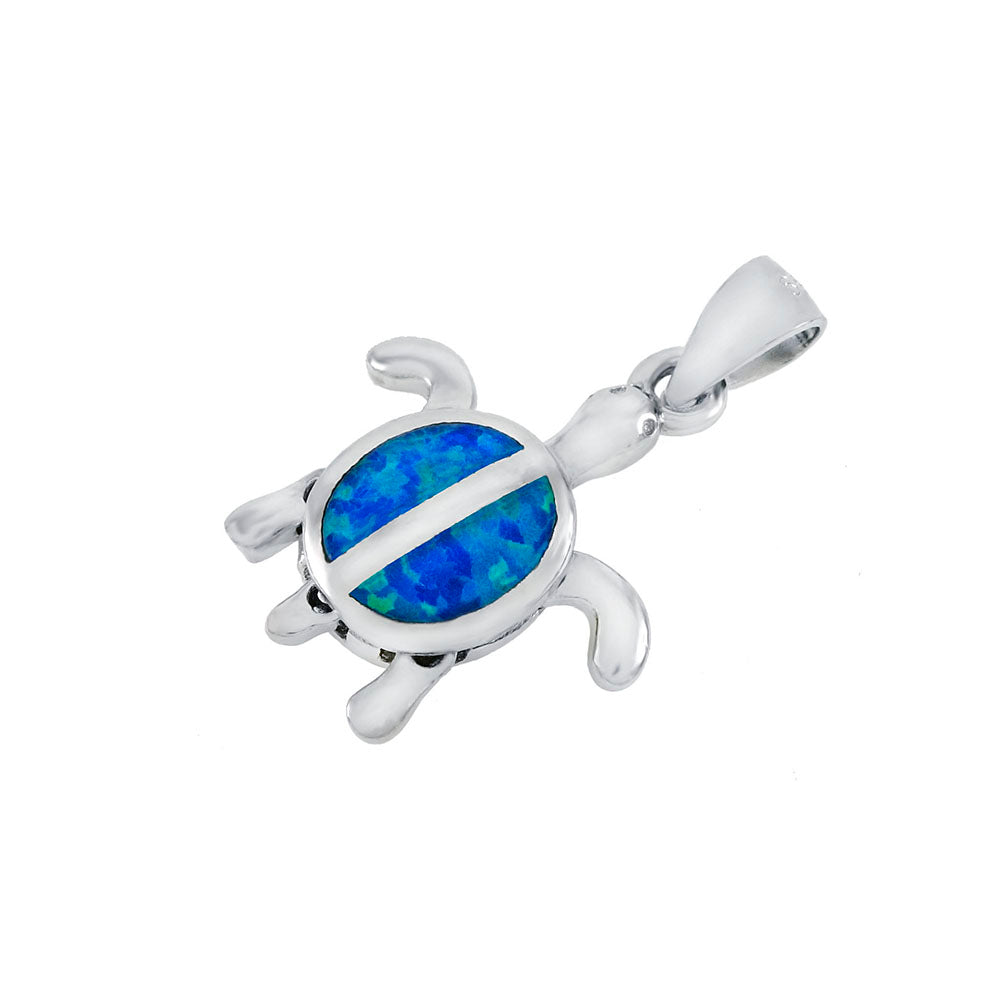 Sterling Silver Simulated Blue Opal Movable Sea Turtle Pendant