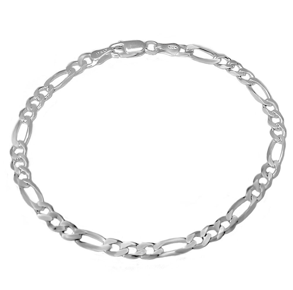 Polished Figaro Chain Sterling Silver Bracelet - 4mm