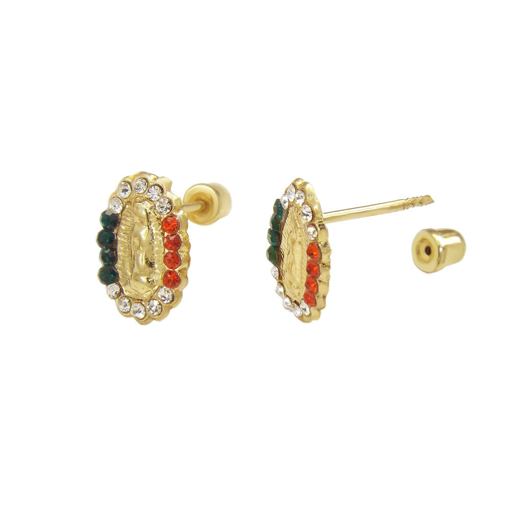 Lady of Guadalupe Multi Color Crystal W. Screw-Back Stud Earrings