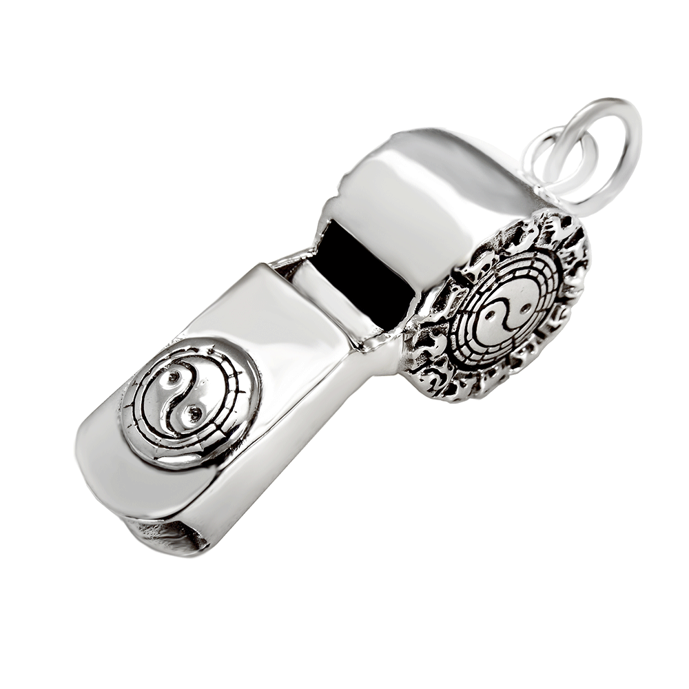 Sterling Silver Yin Yang Symbol Engraved Whistle Pendant