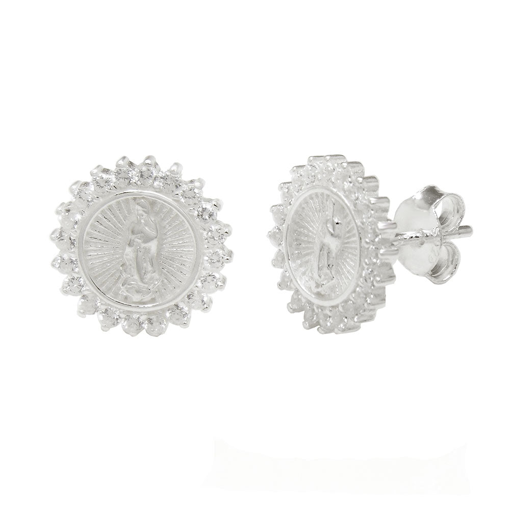 Lady of Guadalupe Sterling Silver CZ Stud Earrings